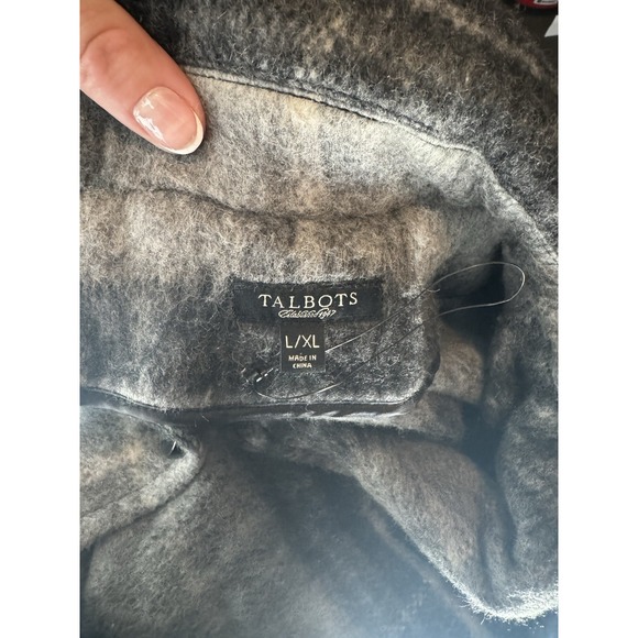 NWOT Talbots  L/XL Grey plaid wool blend Poncho Winter Overcoat Belted Buttons - Picture 8 of 10